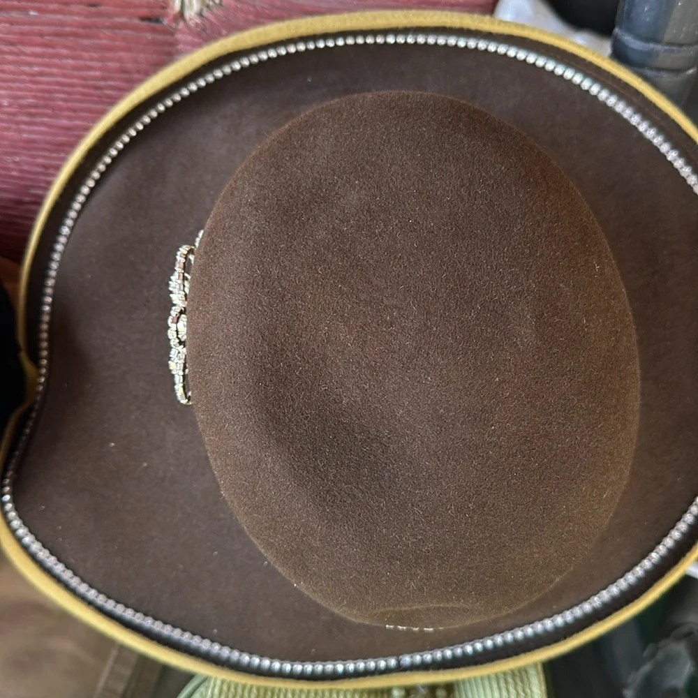 Jack McConnell brown & Yellow with rhinestones Vintage Ladies hat